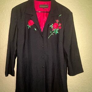 Donna Ricco Black and Red Embroidered Blazer